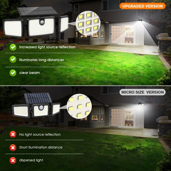 Solar Lights Outdoor, Quick Charge Solar Motion Lights Outdoor with 2500LM 232 LEDs High Brightness, Larger Built-in Tempered Glass Solar Panel, Sensitive PIR Motion Inductor (3-Pack) 